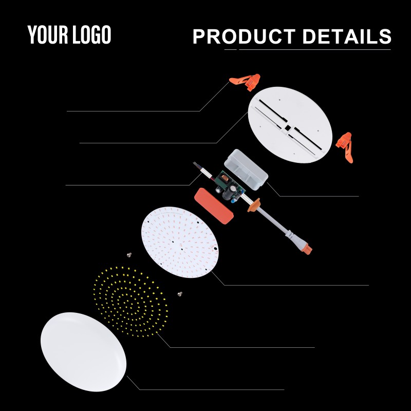 36 W LED-Einbauleuchte ohne Rahmen, Aluminium + PC, Eisen + PP